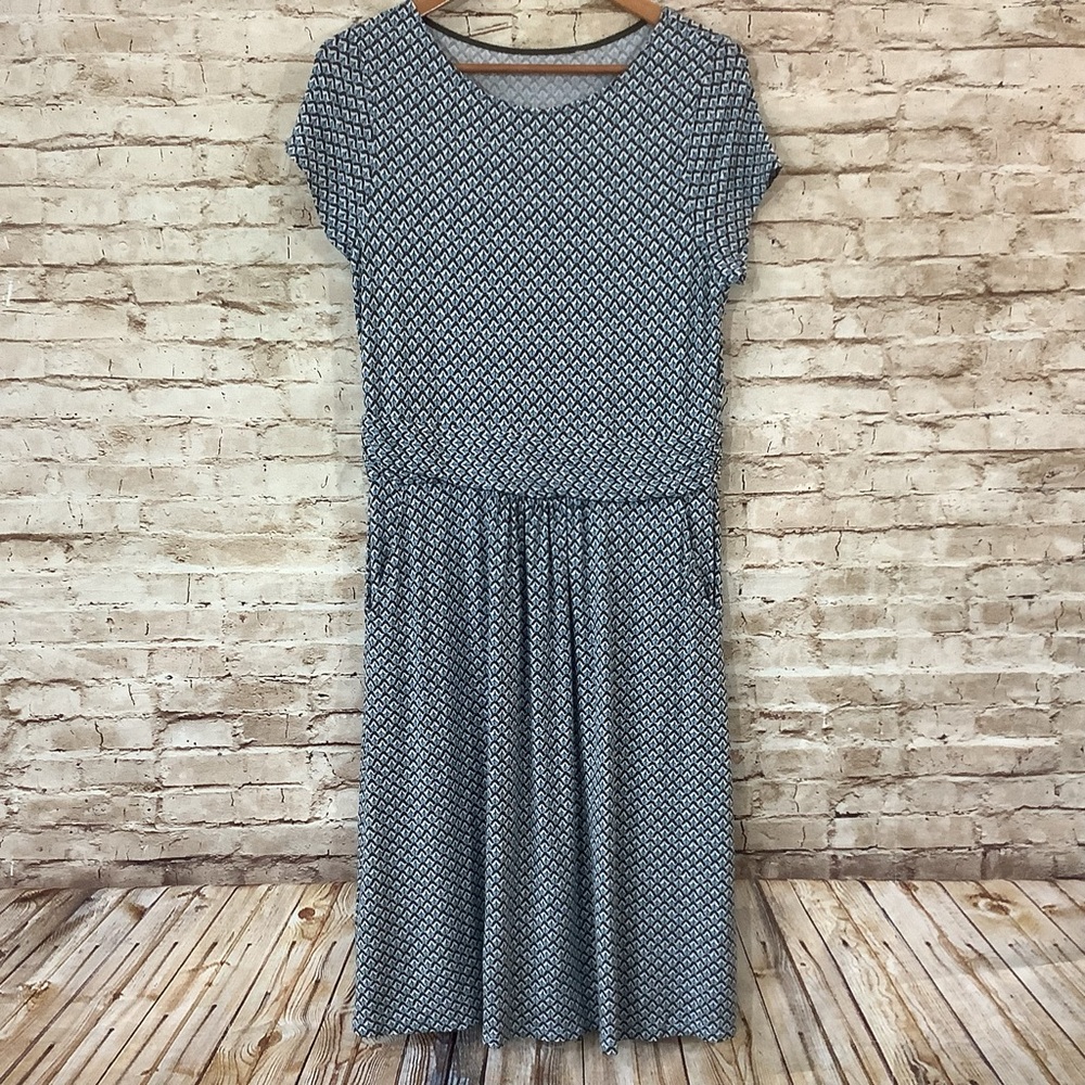 Boden Amelia Blue White Geometric Jersey Dress with Pockets M Medium - Picture 2 of 4